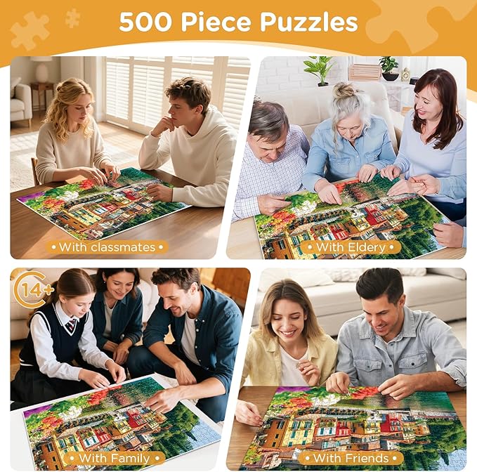 500 Piece Puzzle for Adult,Lake Como Scenery Italy Jigsaw Puzzle for Adults Seniors,Puzzle with Letters on Back,Interlock Perfectly No Dust,Challenging Family Activity Game Gift for Family,20.5*15 In