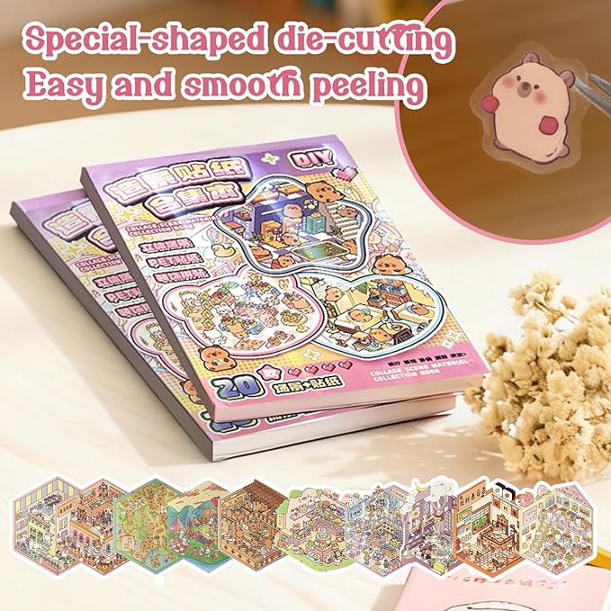 Fieoriia 3D Sticker Book Scene, 20 Sets DIY Miniature World Craft Kit, Art Therapy Activity for Adults, Kids, Family Fun