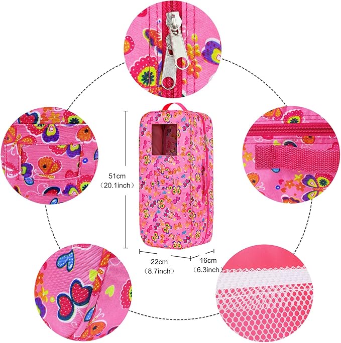 ZITA ELEMENT Doll Travel Carrier Case - Crossbody Shoulder Bag for 18 Inch Doll Accessories with Multi-Pocket, Storage Closet Wardrobe Makeovers