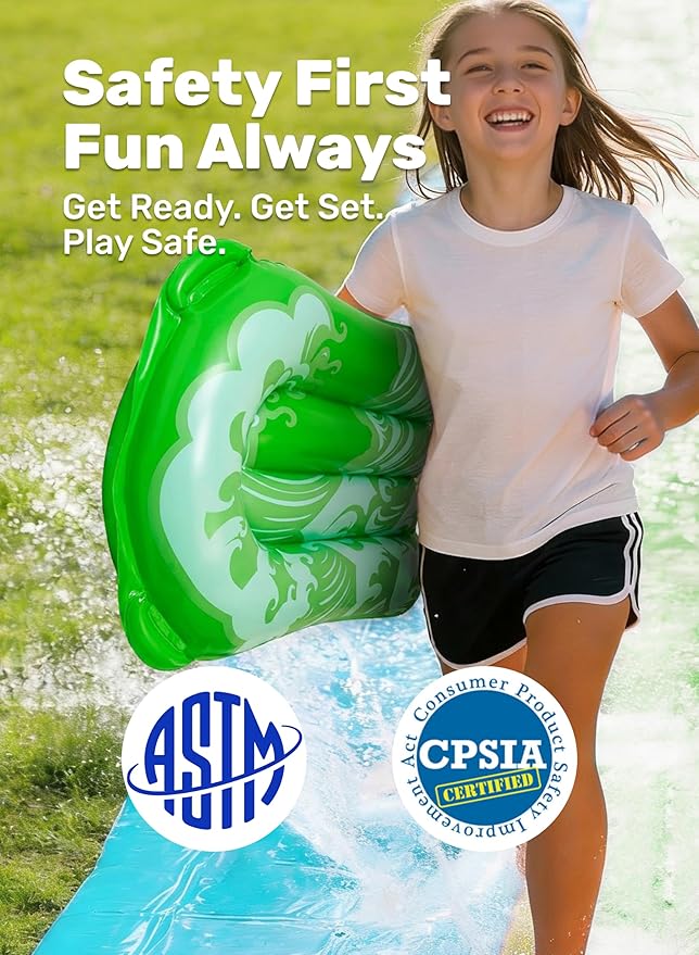 JOYIN 32.5FT Water Slide and 2 Inflatable Boards, Extra Long Heavy Duty Double Lawn Waterslide with Sprinkler for Kids Adults Backyard Summer Water Toy Outdoor Fun, Blue, Green
