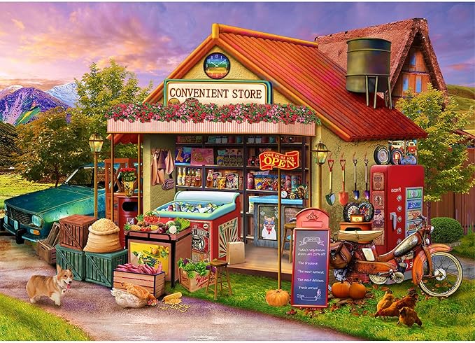 Jigsaw Puzzles for Adults 1000 Pieces, Country Store Interlock Perfectly Letter on Back No Dust, Home Decor Birthday Party Gift Toy for Men Women Olders Seniors (27.5"x19.6"), 1:1 Poster
