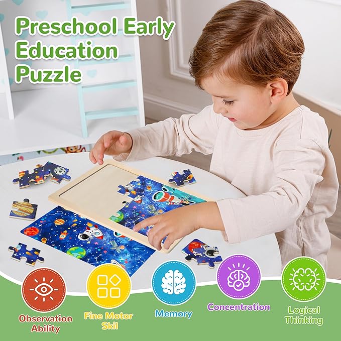 6 Packs Puzzles for Kids Ages 4-6,24Pcs Wooden Puzzles for Kids Ages 3-5,Dinosaur Animals Vehicle Space Farm Jigsaw Puzzles,Preschool Educational Toys Gifts for Children Ages 3+Year Olds Boys Girls
