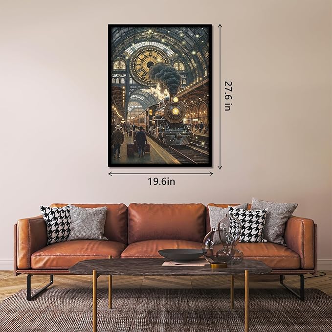 Vintage Train Puzzles for Adults 1000 Pieces, Steam Train Station Art Jigsaw Puzzle, Classic Railway Scenery Puzzles as Home Wall Art