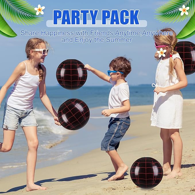Soulchen 12 Pack Spider Web Themed Beach Ball Bulk for Kids 8" Inflatable Spider Themed Black Ball for Summer Pool and Beach Game Gifts Birthday Party Supplies End of The Year Class