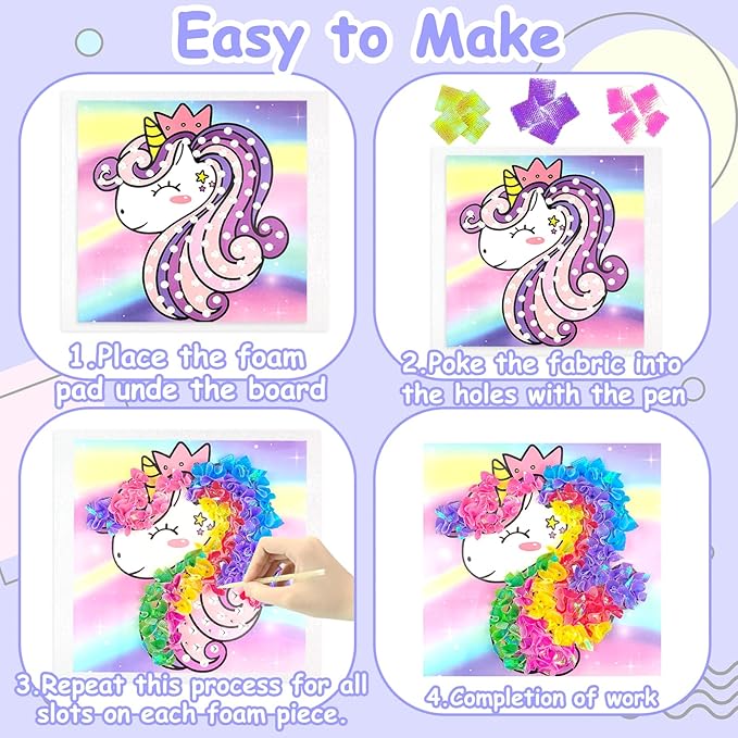 Poke-in Fun Art Fabric Craft- Magical Dream Decor,Mess Free Kids'Paper Craft Kits,Arts and Crafts for Kids,DIY Art Activity Birthday Christmas Gift Ideas for Children,Toys for Girls &Boys Ages 4-10+