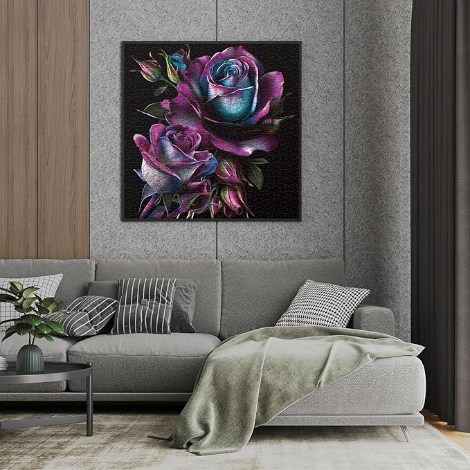 Purple Rose Art Puzzles for Adults 1000 Pieces, Beautiful Flower Plant Jigsaw Puzzles, Impossible Challenging Gradient Aesthetic Floral Puzzle