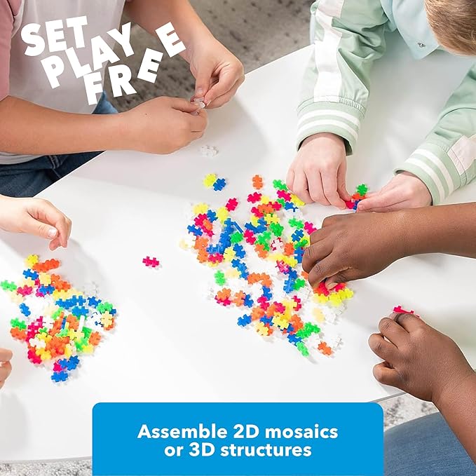 PLUS PLUS 600 Piece Interlocking Building Blocks for Kids, Open Ended Connecting Toys, STEM Bin Classroom Mini Manipulatives Play Tube - Neon Color Mix