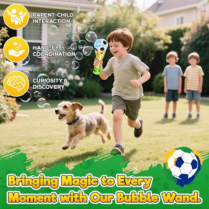 Bubble Wand - Soccer Trophy Bubble Machine with 2 Solution Refill, Automatic Bubble Blower for Kids, Bubbles Maker Blaster Toddler Outdoor Toys, 2026 Merchandise Birthday Gifts for Boys Girls Age 3+