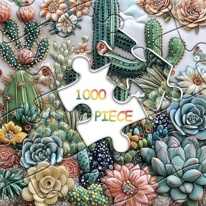 Cactus Puzzle for Adults, Unique Succulent Flower Plant Puzzle, Floral Nature Art Puzzle1000 Pieces, Challenging Aesthetic Jigsaw Puzzle