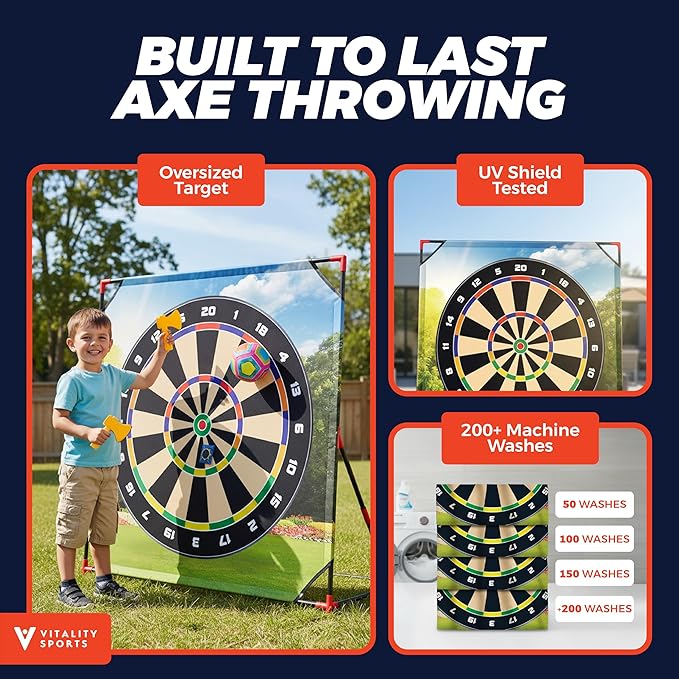 Vitality Sports Golf Chipping Game with Stand - Golf Target Battle Games with Putting Mat, 12 Sticky Balls, 6 Axes, 2 Soccer Balls, 8 Bean Bags, Axe Throwing Game for Backyard