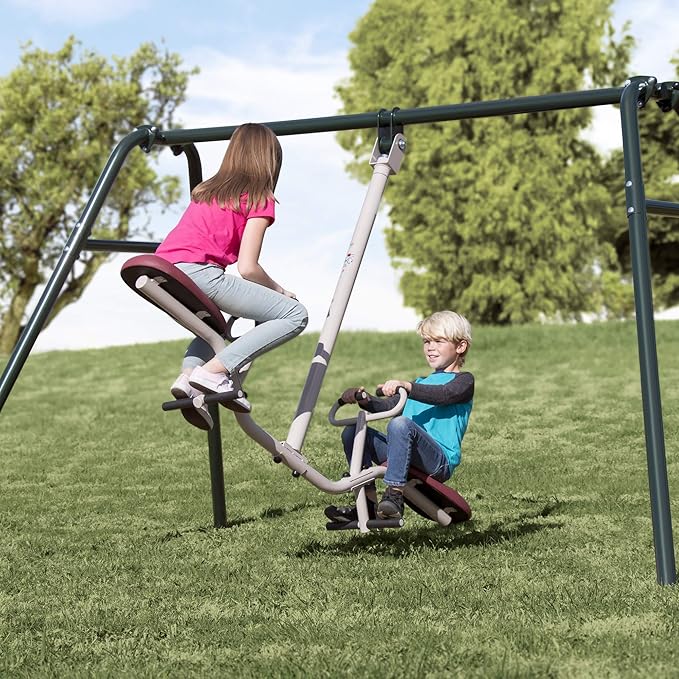 Gym Dandy Tilt-A-Swing Kids Swing Set | Spins 360 Degrees, Multi-Directional Rotation, Swing Set for Backyard, 300 LB Weight Capacity GD-6662, Black/Red/White, One Size