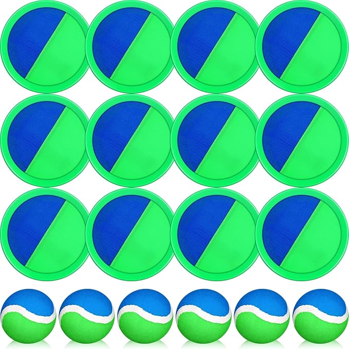 Charniol Kids Toys Toss and Catch Game Set Beach Game Outdoor Ball Sports Games Toss and Catch Ball Nylon Toys for Kids Adults(Blue Green,12 Paddles 6 Balls)