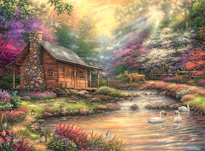 Buffalo Games Jigsaw Puzzles for Adults 1000 Pieces - Chuck Pinson - Brookside Retreat - Hard Adult Puzzle with Reference Poster, Fun, Unique & Challenging for All Abilities, Large 26.75 x 19.75