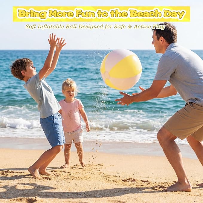 5 Pcs Inflatable Beach Balls 24 & 16 Inch Pastel PVC Large Beach Balls Bulk Blow up Pool Water Game Toy for Kid Adult Birthday Luau Summer Pool Party Favors Decorations(Yellow)