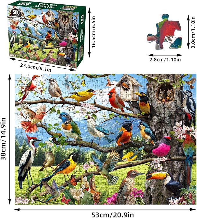Jigsaw Puzzles 500 Pieces, Wild Birds Puzzles for Adults, Nature Puzzle with Hummingbirds and Flowers Colorful 500 Piece Puzzle