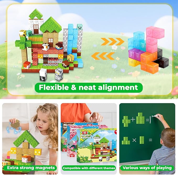 200PCS Magnetic Blocks - Magnetic Building Blocks, Magnet Cubes Game, Stacking Forest Set, STEM Montessori Sensory Stacking Toys for Kids Boys and Girls Ages 3+ Easter Birthday Gifts