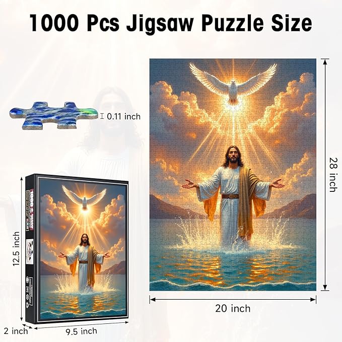 Jesus Christ Puzzles for Adults 1000 Pieces, Holy Spirit Dove Religious Christian Art Jigsaw Puzzle with Letters on Back, Inspirational Wall Decor & Family Game, Easter