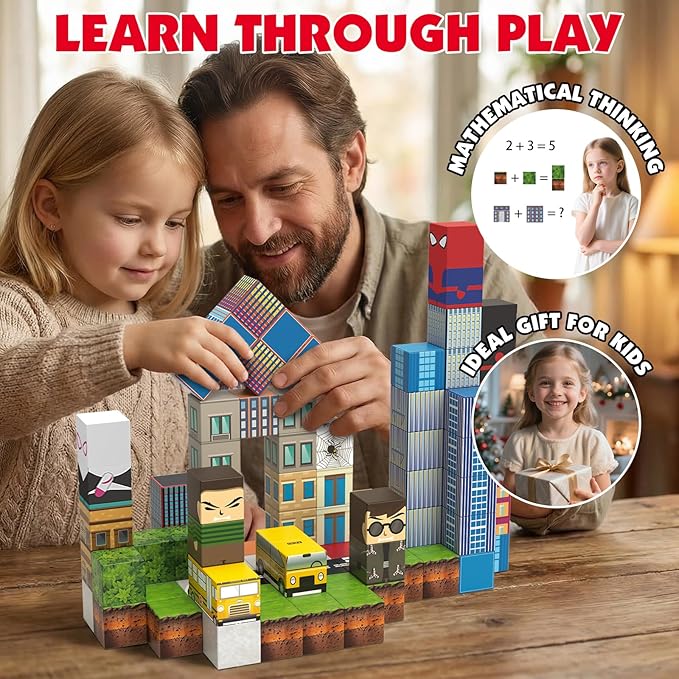 100PCS Magnetic Blocks Set - 0.8inch Magnetic Building Blocks for Kids Age 3+, Sensory Stacking Toys for Boys & Girls, Spider Toys Magnet Cube Creative Educational Gift