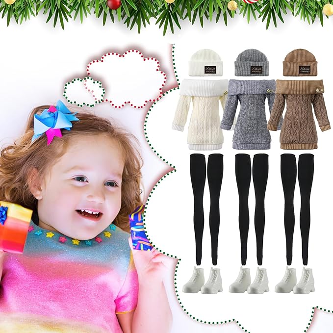 Geyoga 12 Pcs Doll Clothes and Accessories for 12 Inch Summer Dolls Sweater Pants Shoes Hat Outfits Doll is Not Included(Gray, Brown, Cream White,12 Inch)