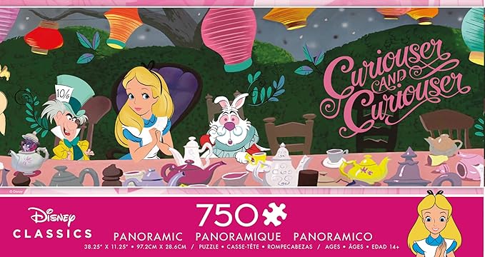 Ceaco - Panoramic Series - Disney - Alice in Wonderland, Tea Party - 750 Piece Jigsaw Puzzle for Adults - Challenging Puzzle Perfect for Game Nights - Finished Size is 38.25 x 11.25