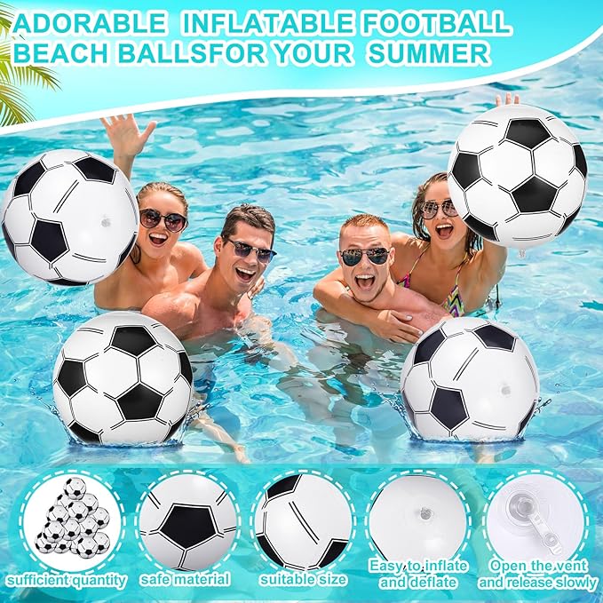 Chivao 12 Pack 16 Inch Soccer Beach Ball Inflatable Beach Ball Bulk Giant Pool Toys Blow up Swimming Pool Toys for Summer Indoor Outdoor Water Games Birthdays Party Favor Goodie Bags Stuffers