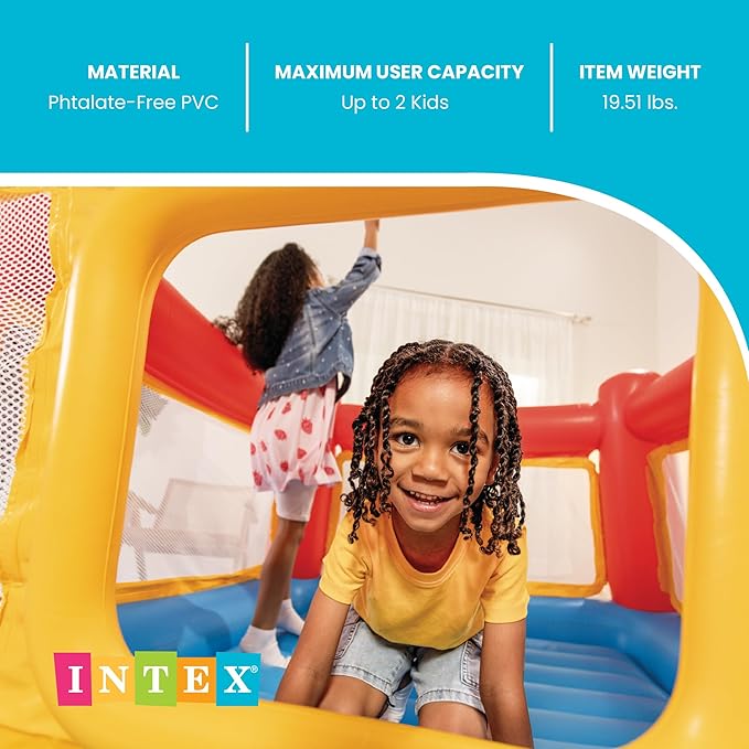 Intex Inflatable Jump-O-Lene Trampoline Bounce House with Crawl-Thru Door & Net - Indoor & Outdoor Backyard Blow-Up Bouncy Playhouse for Kids Ages 3-6