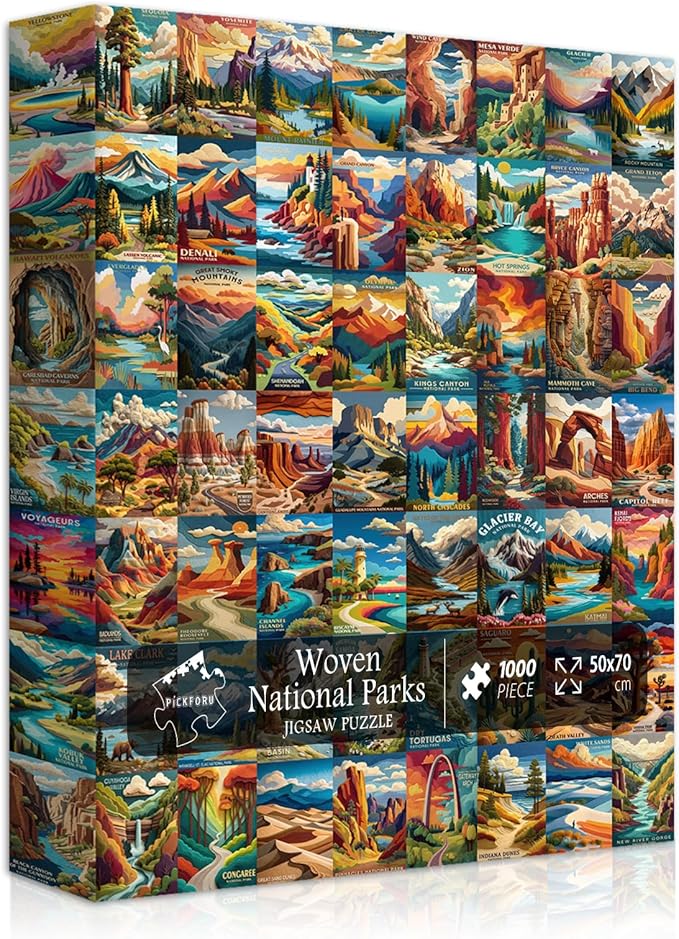 Woven National Parks Puzzle for Adults 1000 Pieces, Travel Landscape Puzzle Zion Yellowstone Yosemite, Nature Jigsaw Puzzles Scenery Mountain Scene
