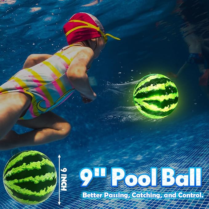 LED Underwater Pool Ball Game – 1 Pack 9" Glow Water Ball Toy for Kids, Teens, Pool Sports Game for Water Football & Basketball, Fun Pool Game for Backyard Parties & Outdoor Water Play