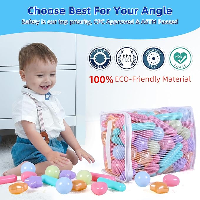 STARBOLO Ball Pit Balls for Baby and Toddler, 150pcs Phthalate Free BPA Free Crush Proof Plastic - Macaron Ocean Balls Pit Balls Play Toys for Kids Ball Pit, Pool,Play Tent,Party, st-txay-macgld150