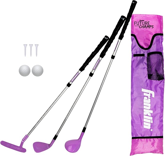 Franklin Sports Kids Golf Set - Youth Adjustable Plastic Golf Club Set - Kids Plastic Golf Set with Bag & Balls - Adjustable Length Clubs for Toddlers - Pink