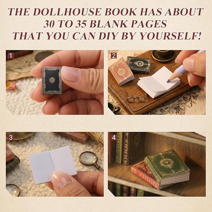 36 Pcs 1:12 Scale Miniatures Dollhouse Books and 1 Wooden Bookcase,4 Floors Furniture Display Bookshelf Cabinet Mini Assorted Books,Dollhouse Decoration Accessories for Home Bedroom