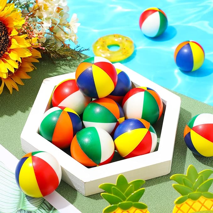 Jerify 24 Pcs Mini Beach Stress Balls 2.5 Inch Foam PU Relief Stress Ball Mini Rainbow Blow Up Beach Balls Toys for Girls Boys Birthday Beach Hawaiian Party Favors Summer Pool Games (Classic Color)