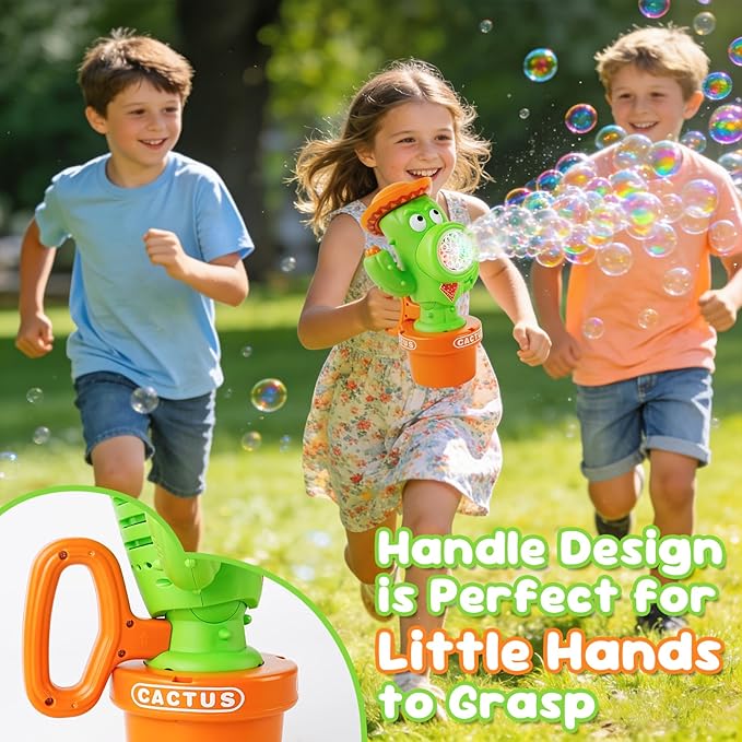 Cactus Bubble Machine, Automatic Bubble Blower with Music & Wiggle Action, Portable Handheld Bubble Maker with Lights, Birthday Gifts for Toddlers, Party Favors Toys, Easter Basket Stuffers for Kids