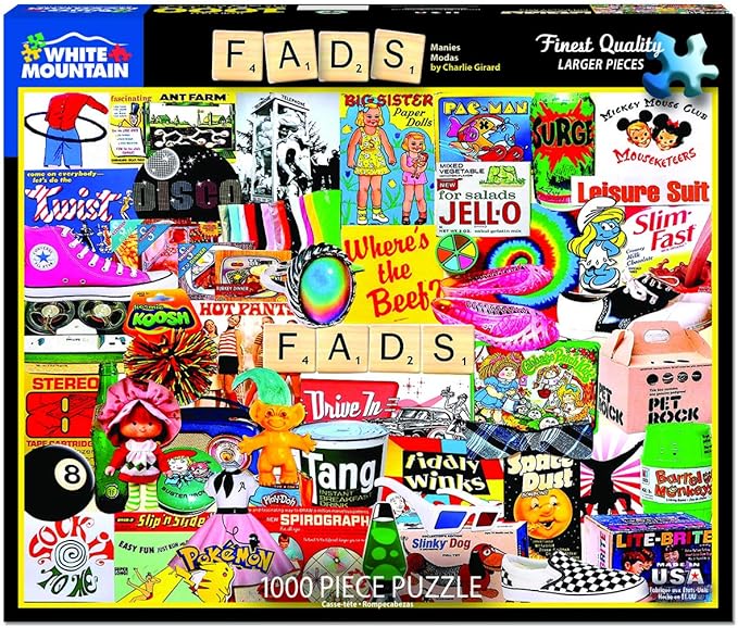 White Mountain 1000 Piece Jigsaw Puzzle Retro Pop Culture Collage Puzzles with Large Pieces for Adults and Family 24"x30" – Fads