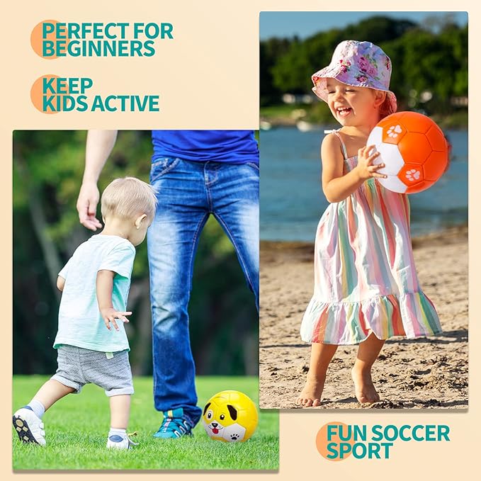 Toddler Soccer Ball Size 2 Size 3 - Small Soft Kids Ball 2 Pack for Ages 1-5 3-8 - Cartoon Sports Toy Boys Girls - Easter Basket Stuffers for Toddlers Kids - Soccer Gift for Indoor Outdoor Games