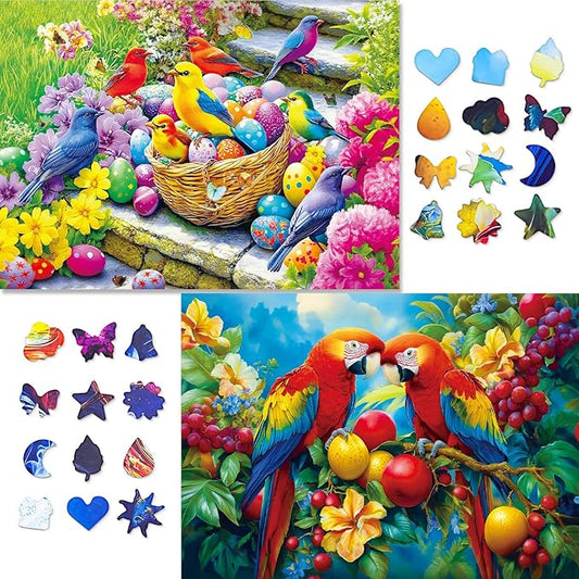 Unique Shaped Jigsaw Puzzles for Adults 1000 Pieces, 2 Pack Adult Puzzles,Egg Birds and Fruit Birds Theme,Difficult Puzzles for Adults,Cooperative Family Games for Family Game Night