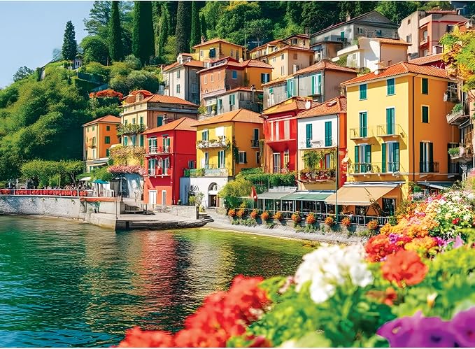 500 Piece Puzzle for Adult,Lake Como Scenery Italy Jigsaw Puzzle for Adults Seniors,Puzzle with Letters on Back,Interlock Perfectly No Dust,Challenging Family Activity Game Gift for Family,20.5*15 In