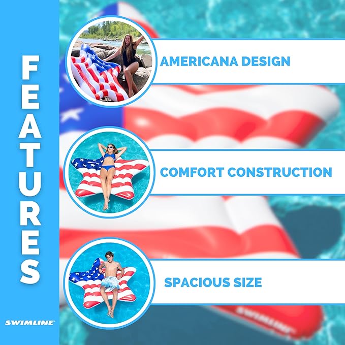 Swimline Inflatable Americana Star Island Pool Raft 65" x 69"
