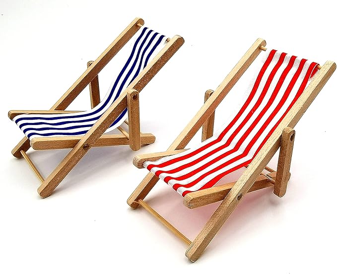 Dollhouse Decoration, Mini Wooden Folding Beach Sunbath Chair Longue Deck Chair Craft Dollhouse Accessories