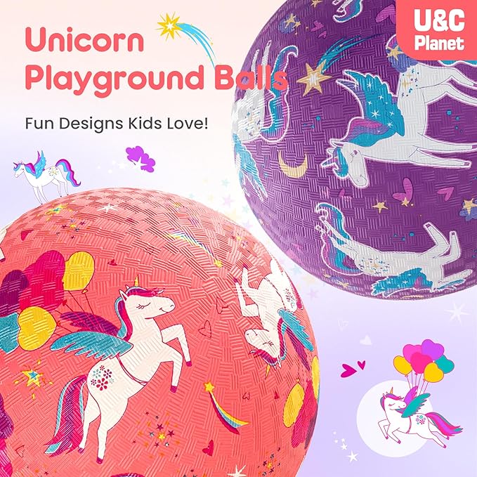 U&C Planet Playground Balls for Toddlers 1-3, 2 Pack 6 inch 8.5 inch Kickball for Kids Outdoor Indoor, Catoon Rubber Balls with Pump, Child Gift for Boys Girls 1-3 3-5 5-10