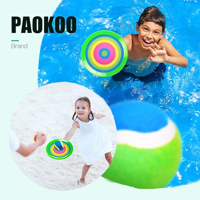 EVERICH Upgraded Toss and Catch Ball Game Set - Indoor and Outdoor Games for Kids 3-12, Beach Sand Pool Water Toy Includes 2 Paddles 2 Sticky Balls, Great Birthday Easter Gifts for Boys Girls