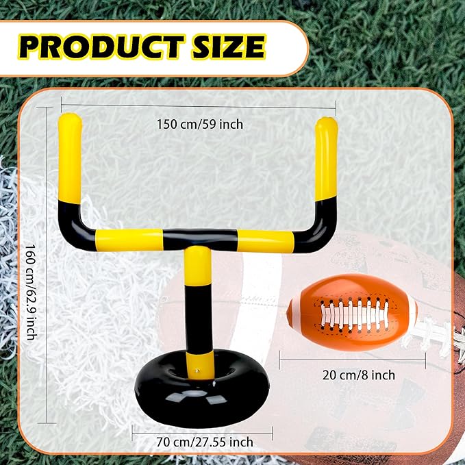 4 Pcs 63 Inch Inflatable Jumbo Football Set Include 1 Pcs Football Goal Post and 3 Pcs Football Balls for Football Party Game Water Playing Outdoor Sport Toys