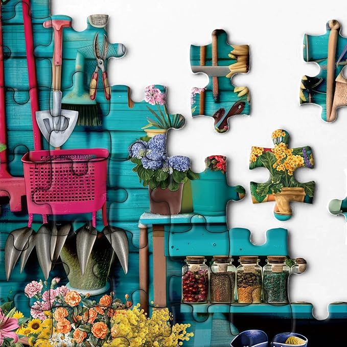 Flower Plant Gardening Puzzle 1000 Piece for Adults, Spring Nature Garden Jigsaw Puzzle, Cat Colorful Cabin Puzzles