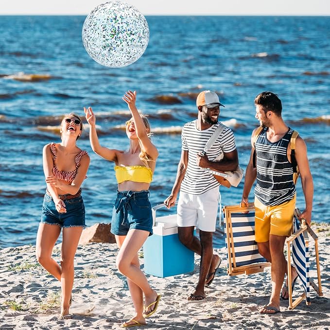 12 Pack Colorful Glitter Beach Balls 16" Large Inflatable Sparkly Confetti Pool Balls Glitter Pool Toys PVC Jumbo Sport Ball for Birthday Hawaiian Wedding Christmas Happy New Year Party Favor
