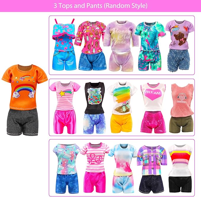 BARWA 10 Sets Doll Clothes Including 5 Fashion Floral Dresses 5 Sets Casual Outfits Tops and Trousers, Shorts for 11.5 inch Girl Dolls…