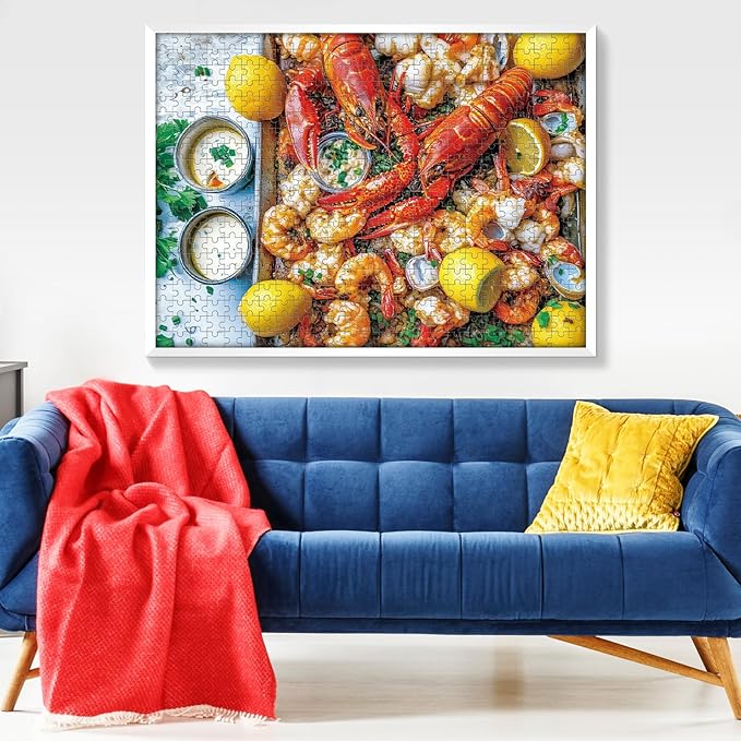 2 Pack Puzzles for Adults 500 Piece Winery & Seafood Dinner Jigsaw Puzzles for Adults, 500 Pieces Birthday Party for Family, Funny Puzzle, 20.5x15 in