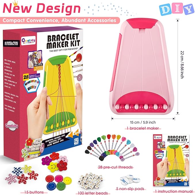 Friendship Bracelet Making Kit for Girls Ages 8-12, Kids Jewelry Making Kit with 28 Pre-Cut Threads and Letter Beads, Arts and Crafts for Kids, Birthday Easter Gifts for 6 7 8 9 10 11 12 Year Old