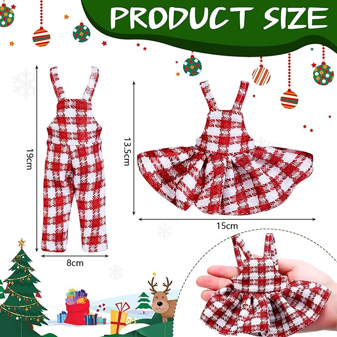 Hungdao 4 Pcs Christmas Doll Clothes Christmas Accessories Doll Clothing Red Green Plaid Dress Holiday Outfits for Boys Girls Xmas Party Supplies