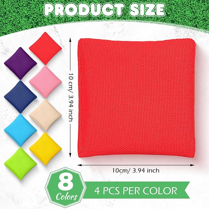 32 Pack Bean Bags Toss for Kids Cornhole Bean Bags Colorful Bean Bags for Tossing Canvas Toss Bags Hand Toy Toss Games Weights for Outdoor Yard Games, Assorted Colors (Fresh Colors,3.94 x 3.94 Inch)