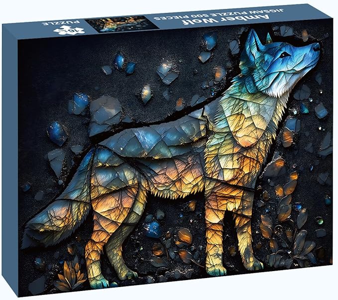 500 Piece Puzzles for Adults, Wolf Jigsaw Puzzles 500 Pieces - Amber Wolf, Impossible Puzzle for Home Decor, Finished Size 20.47 * 14.96”, with 1:1 Poster, Letter on The Back